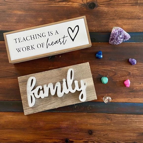 Barn Wood Family Sign & Ceramic Teaching Decor / Sign Bundle - Picture 1 of 9